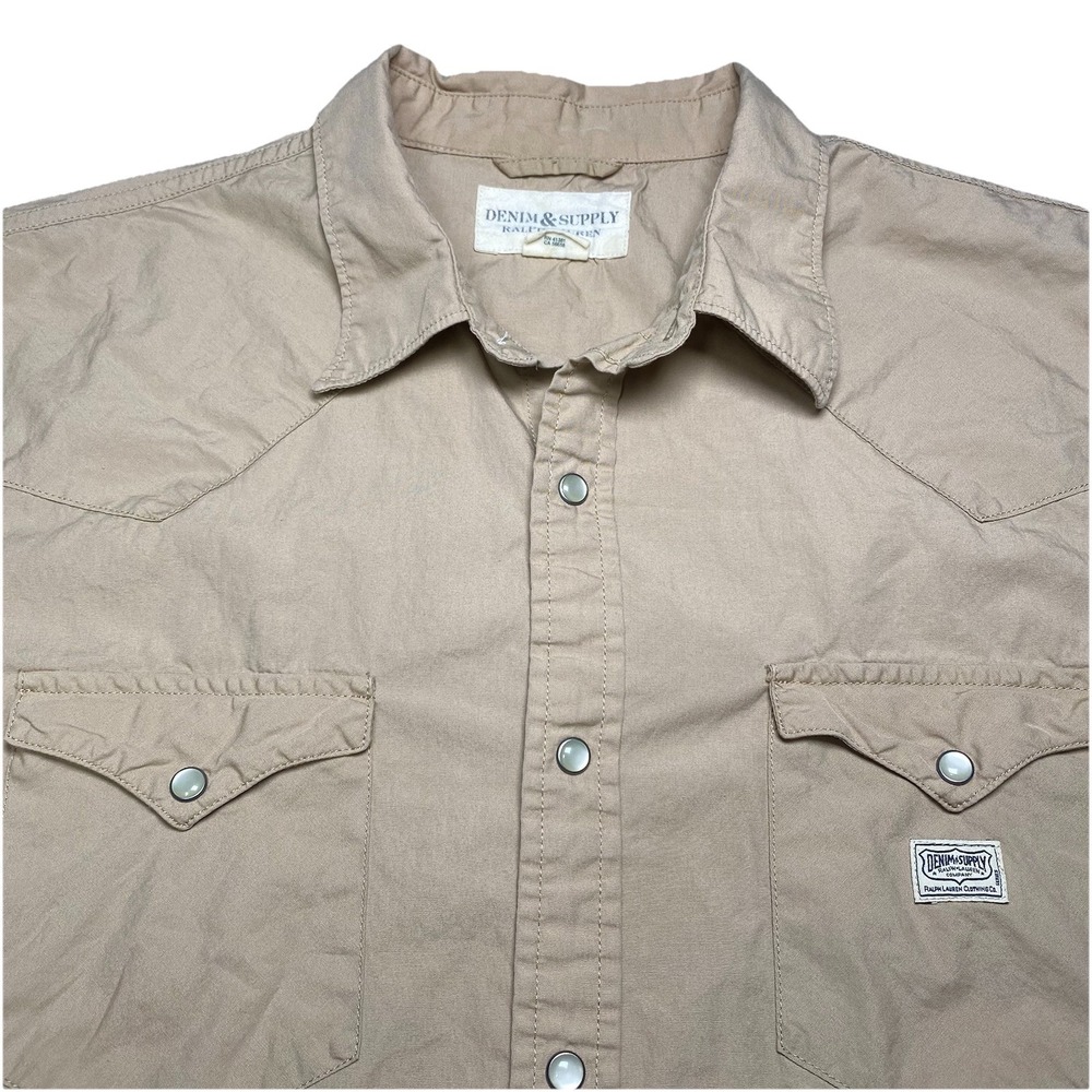 Denim Supply Ralph Lauren S/S Pearl Snap Shirt XL Men Western Safari Khaki Brown